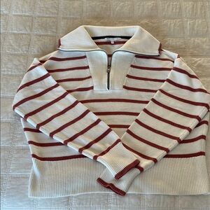 Southern Tide Cream and Red Striped Zip-Up Sweater